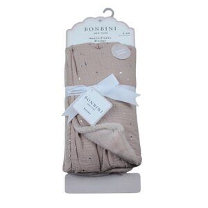Bonbini NY Baby Blanket Muslin Fleece Pink Taupe Silver Stars Infant NWT RARE